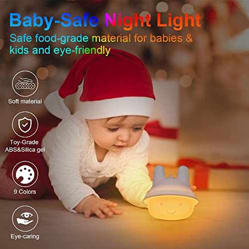 Vicloon Lampara Infantil Bebés, Luz de Noche para Niños con Multicolor Táctil, Lampara Quitamiedos Infantil con Suspensión de Conejo de Oreja Corta…