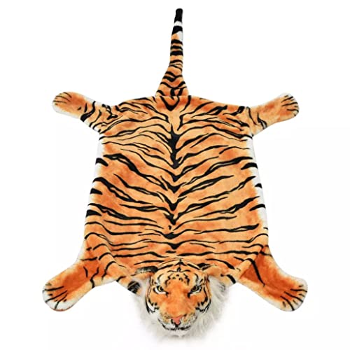 vidaXL Alfombra de Tigre de Peluche 144cm Marrón Alfombrilla Niños Felpa Suave