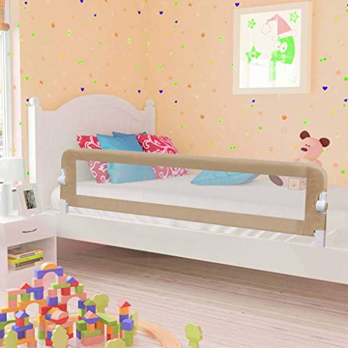 vidaXL Barandilla de Seguridad Cama de Niño Poliéster Casa Hogar Habitación Dormitorio Movilidad Mobiliario Clínico Colchón Salud 180x42 cm Taupe