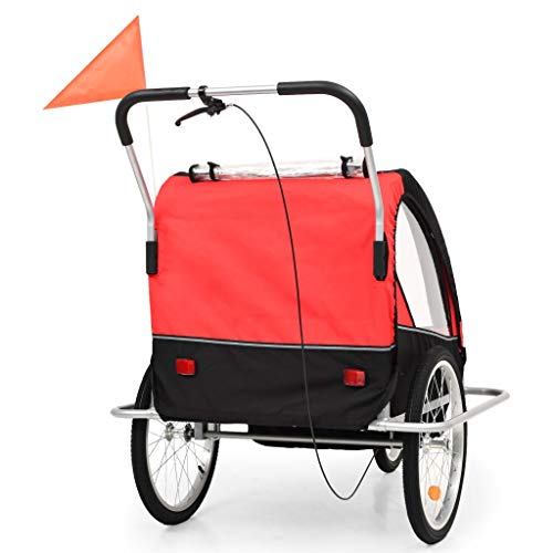 vidaXL Cochecito y Remolque de Bicicleta para Niños 2 en 1 Negro Rojo Juguete