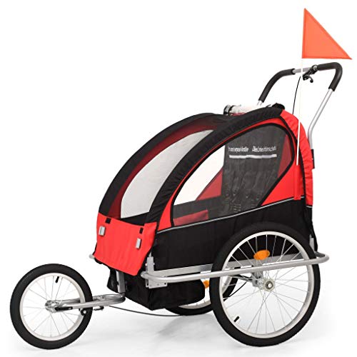 vidaXL Cochecito y Remolque de Bicicleta para Niños 2 en 1 Negro Rojo Juguete