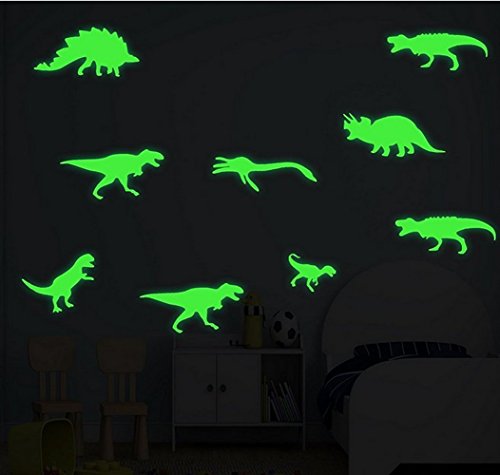 Vinilo decorativo de pared luminoso creativo de 9 piezas con diseño de dinosaurio que brilla en la oscuridad