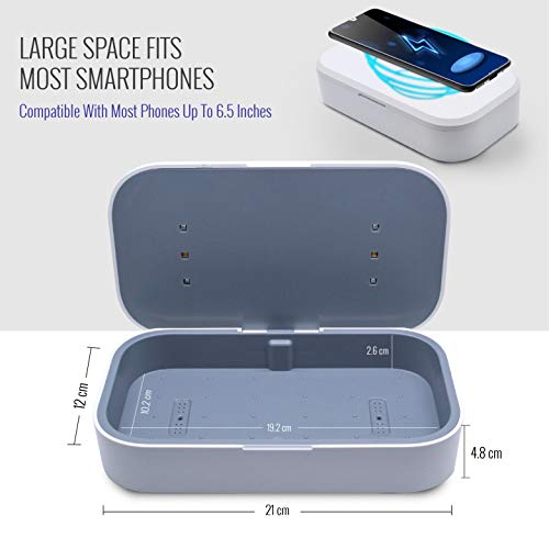 VIVERSIS Esterilizador UV - Caja de desinfección contra Virus y bacterias para móviles y Smartphones I Función de Carga inalámbrica integrada - Fuerte desinfección por luz UV-C