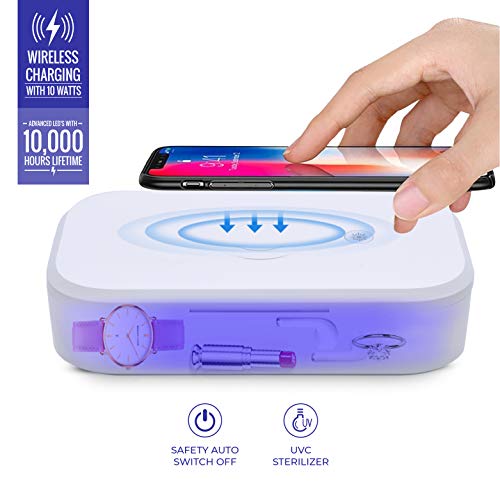 VIVERSIS Esterilizador UV - Caja de desinfección contra Virus y bacterias para móviles y Smartphones I Función de Carga inalámbrica integrada - Fuerte desinfección por luz UV-C