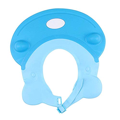 Voarge Gorro de champú para bebé, protección para la ducha, ajustable, protección para los ojos, champú, protector de hipopótamo, bañera, protección contra salpicaduras, para bebés y niños (azul)