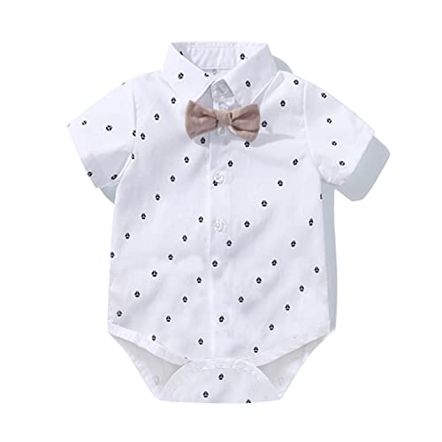 Volunboy Bebé Niño Caballero Conjunto, Camisa de Manga Corta con Pajarita + Corta Pantalón Traje Ropa(Blanco,9-12 meses,Tamaño 73)