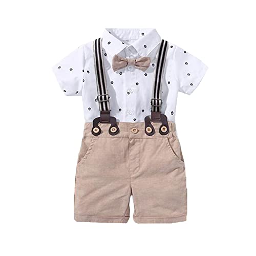 Volunboy Bebé Niño Caballero Conjunto, Camisa de Manga Corta con Pajarita + Corta Pantalón Traje Ropa(Blanco,9-12 meses,Tamaño 73)