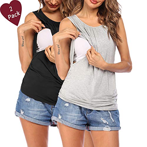 VOOMALL Camisa de Lactancia para Mujer sin Mangas Camisón de Maternidad Still Maternity Top Camisa de Maternidad Slim Crop Top 2 Piezas, XXL