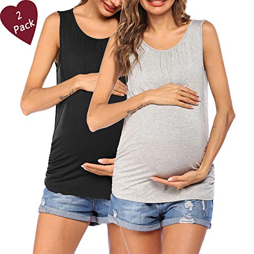 VOOMALL Camisa de Lactancia para Mujer sin Mangas Camisón de Maternidad Still Maternity Top Camisa de Maternidad Slim Crop Top 2 Piezas, XXL