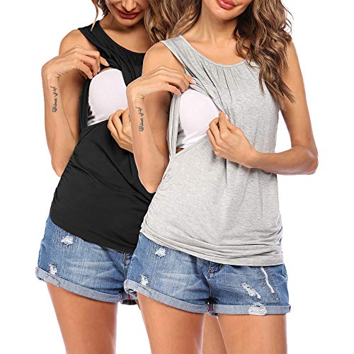 VOOMALL Camisa de Lactancia para Mujer sin Mangas Camisón de Maternidad Still Maternity Top Camisa de Maternidad Slim Crop Top 2 Piezas, XXL