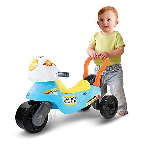 VTech - Moto de carreras 3en1 azul/am, Correpasillos andador evolutivo con tres modos de juego, panel interactivo, enseña colores, música y hábitos cotidianos, multitud frases y canciones (80-529422)