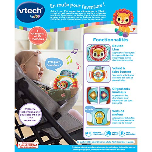 VTech P'tit Volante de los descubrimientos - Volante para bebé / 6 Meses - 3 años - Versión FR