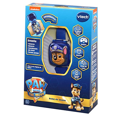 VTech VTech-123-525522 Paw Patrol Patrulla Canina La Película, Reloj Educativo de Chase, Juguete Interactivo para niños +3 años, Voces Originales de los Personajes, versión ESP (3480-525522), Color