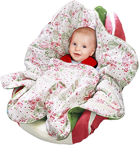 :Wallaboo Leaf - Manta para bebé muy práctica y ultra suave, 85 x 85 cm, para el asiento del bebé en el coche, asiento del Auto, por ejemplo, Maxi-Cosi, Römer, para Buggy, cochecito o cuna, con una bonita forma de flor, Talla:0 - 12 meses, color: verde