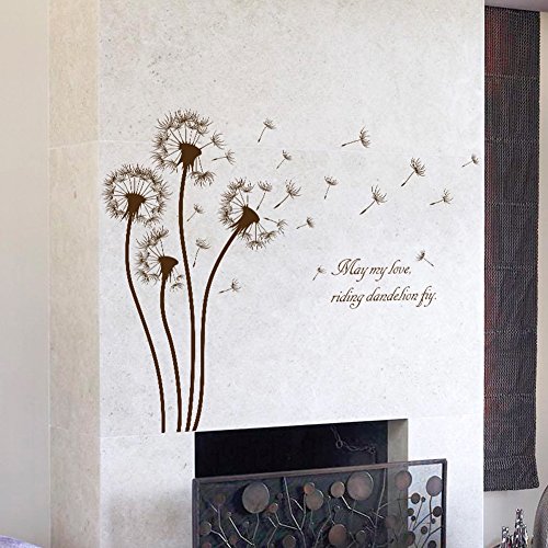 Wallpark Romántico Marrón Diente de león en el Viento Desmontable Pegatinas de Pared Etiqueta de la Pared, Sala Dormitorio Hogar Decorativas Adhesivas DIY Arte Murales