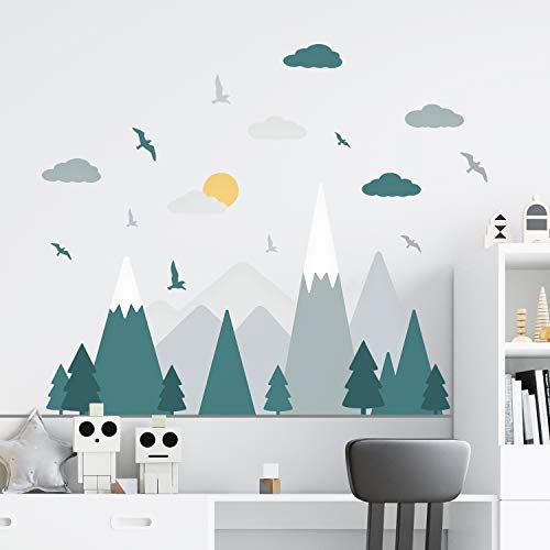 WALPLUS Colorido paisaje de montañas, estilo escandinavo, pegatinas de pared para niños, pegatinas de montaña, cuarto de bebé, bosque, aventura