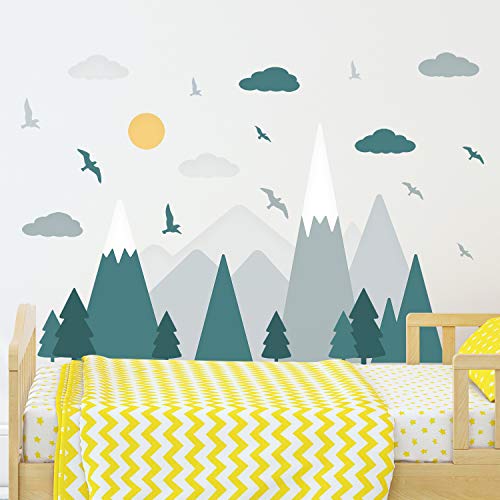 WALPLUS Colorido paisaje de montañas, estilo escandinavo, pegatinas de pared para niños, pegatinas de montaña, cuarto de bebé, bosque, aventura