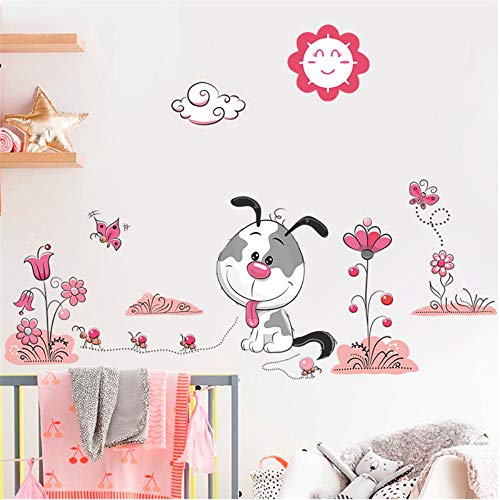 Wanghan Perros Mascota Cachorro Flor Pegatinas De Pared Tatuajes De Mural Poster Niños Nursery Kids Dormitorio Decoración