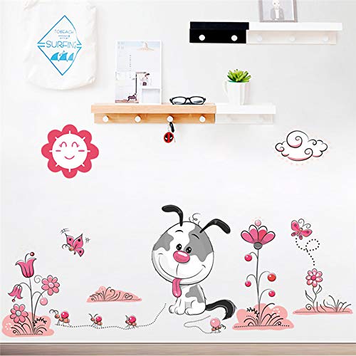 Wanghan Perros Mascota Cachorro Flor Pegatinas De Pared Tatuajes De Mural Poster Niños Nursery Kids Dormitorio Decoración