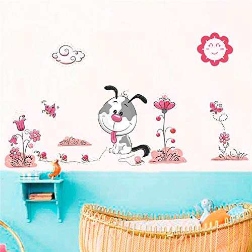 Wanghan Perros Mascota Cachorro Flor Pegatinas De Pared Tatuajes De Mural Poster Niños Nursery Kids Dormitorio Decoración