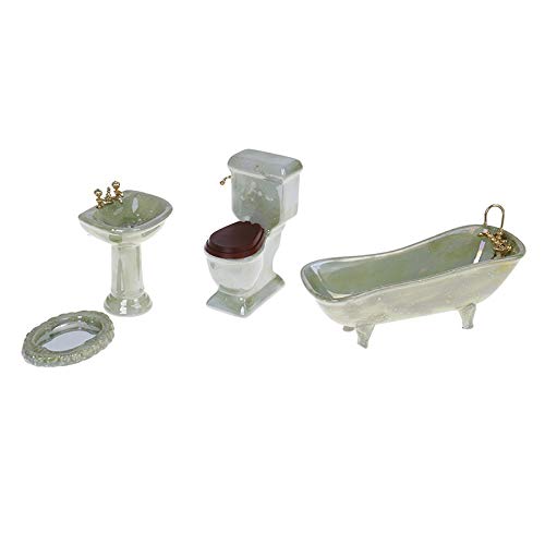 WAPBENG 1 Juego Cuenca Bañera Baño Porcelana Verde Conjunto Aseo Muebles Accesorios de los Juguetes uno y Doce de muñecas en Miniatura para el baño Decoración de Almacenamiento Organiza