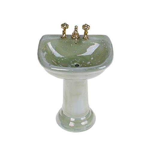 WAPBENG 1 Juego Cuenca Bañera Baño Porcelana Verde Conjunto Aseo Muebles Accesorios de los Juguetes uno y Doce de muñecas en Miniatura para el baño Decoración de Almacenamiento Organiza