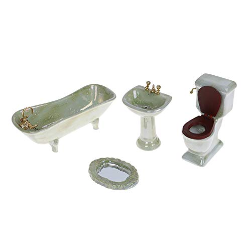 WAPBENG 1 Juego Cuenca Bañera Baño Porcelana Verde Conjunto Aseo Muebles Accesorios de los Juguetes uno y Doce de muñecas en Miniatura para el baño Decoración de Almacenamiento Organiza