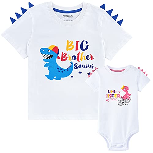 WAWSAM Hermano mayor Hermanita Conjunto de Camisas de Hermanos de Trajes a Juego (blanco, 2 Años / 0-3 Meses)