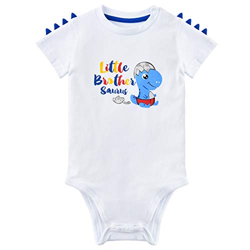 WAWSAM Hermano Pequeño Body Dinosaurio Manga Corta Bodysuit Bebé Dino Regalo 100% Algodón Recién Nacido Personalizado Bodies Ropa Bautizo Baby Niño Blanco Mono (blanco, 0-3 meses)