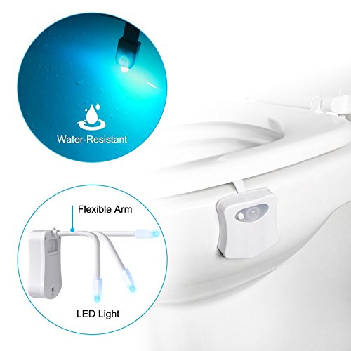 WC luz nocturna LED Luz de Inodoro Luz con Detección de movimiento del sensor automático, 8 Cambio de Color, Funciona con Pilas, para cuartos de baño con niños