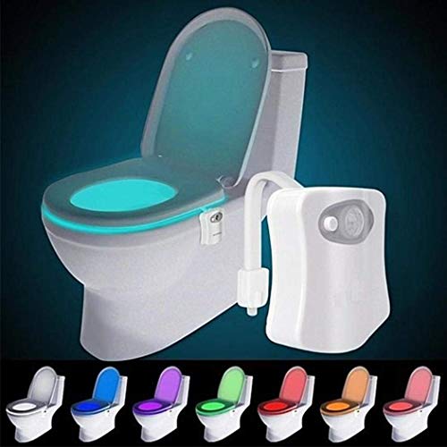 WC luz nocturna LED Luz de Inodoro Luz con Detección de movimiento del sensor automático, 8 Cambio de Color, Funciona con Pilas, para cuartos de baño con niños