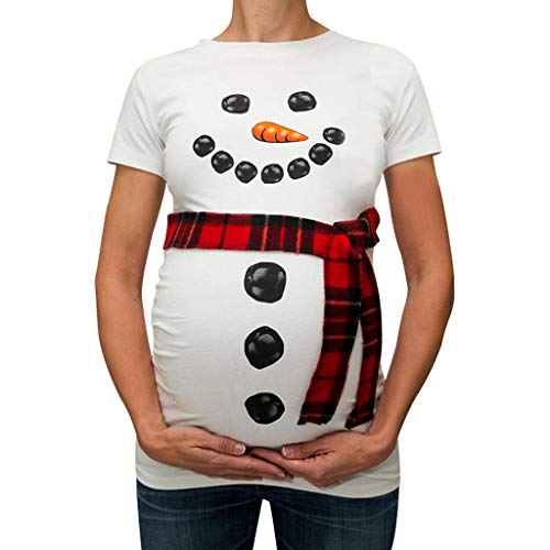 WEIMEITE Mujeres Muñeco de Nieve de Navidad de Dibujos Animados Maternidad Camisetas Embarazo tee Tops Ropa Maternidad Navidad Tops Blanco S