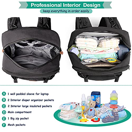 WELAVILA Mochila de pañales, Bolsas unisex para bebés con cambiador, bolsillos aislados y soporte para chupete, Mochila de viaje multifuncional grande mamá y papá (Negro)