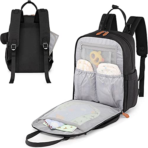 WELAVILA Mochila de pañales, Bolsas unisex para bebés con cambiador, bolsillos aislados y soporte para chupete, Mochila de viaje multifuncional grande mamá y papá (Negro)