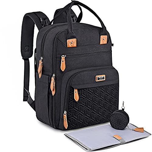 WELAVILA Mochila de pañales, Bolsas unisex para bebés con cambiador, bolsillos aislados y soporte para chupete, Mochila de viaje multifuncional grande mamá y papá (Negro)