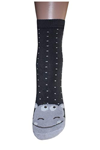 Weri Spezials Calcetines antideslizantes para bebés y niños completamente de rizo ABS para niños, aventuras de safari, en diferentes diseños y colores. Hipopótamo gris oscuro. 12-24 meses