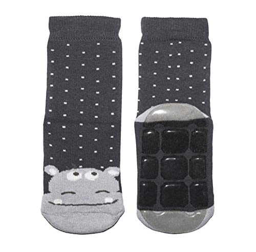 Weri Spezials Calcetines antideslizantes para bebés y niños completamente de rizo ABS para niños, aventuras de safari, en diferentes diseños y colores. Hipopótamo gris oscuro. 12-24 meses