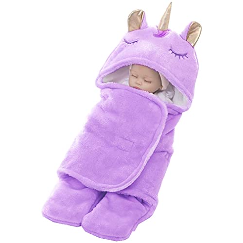 Wetry Saco de Dormir Bebe Unicornio Manta Envolvente Bebe Recien Nacido Invierno Térmico Swaddle Wrap Manta Bebe Unicornio Regalo Bebe Recien Nacido Niña, 0-3 Meses Púrpura