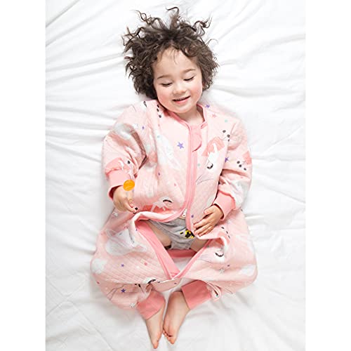 wetry Saco de Dormir con Pies para Bebé,Manga Larga Algodón Cómodo Ropa de Dormir Bebe Pijama Manta Niño Niña Unisex,Planeta Rosa/L