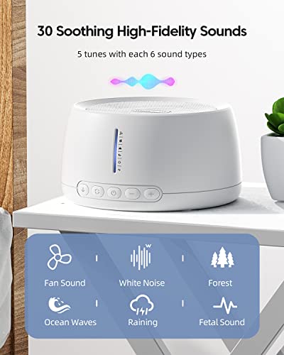 White Noise Machine - Dispositivo portátil para dormir con 30 sonidos relajantes, temporizador, función de memoria para el hogar, la oficina o los viajes, alimentado por USB, color blanco