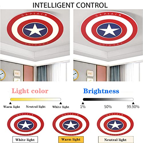 WJLL LED Lámpara De Techo con Control Remoto Regulable Capitan America Proteger Plafón Luz Chico Chica Dormitorio Interiores Iluminación Dibujos Animados Cuarto De Los Infantil de Techo,50cm