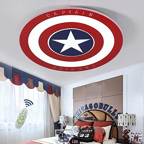 WJLL LED Lámpara De Techo con Control Remoto Regulable Capitan America Proteger Plafón Luz Chico Chica Dormitorio Interiores Iluminación Dibujos Animados Cuarto De Los Infantil de Techo,50cm