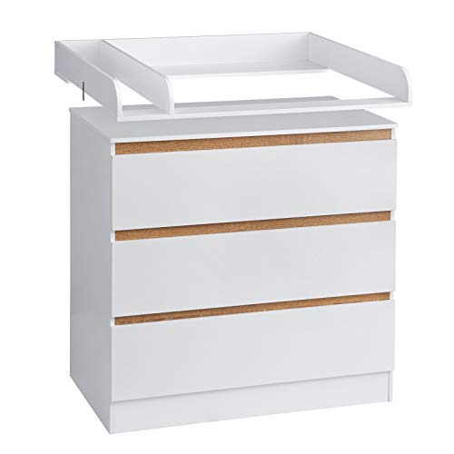 WOLTU Table à Langer avec 3 tiroirs Meuble à Langer pour bébé en aggloméré et MDF,Blanc WT002+WT003