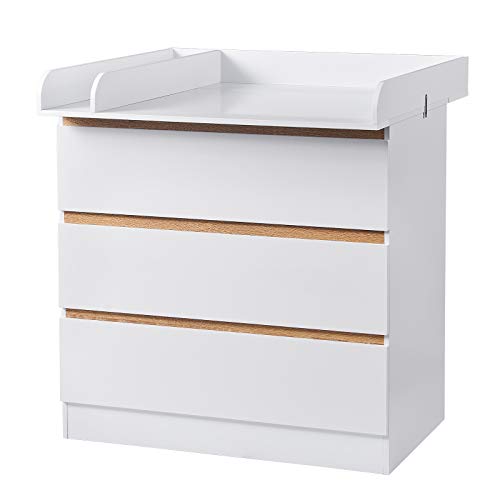 WOLTU Table à Langer avec 3 tiroirs Meuble à Langer pour bébé en aggloméré et MDF,Blanc WT002+WT003