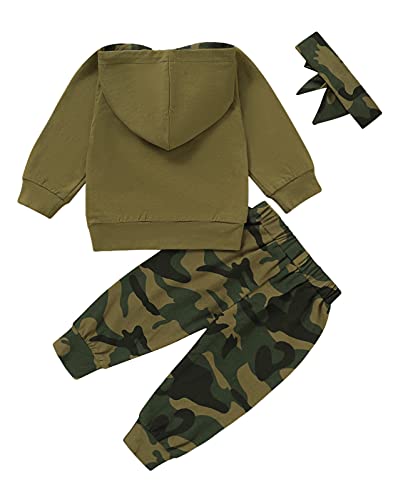 WonderBabe Conjunto de Ropa de Sudadera Con Capucha Para Bebés y Niñas de Manga Larga Con Estampado de Letras y Pantalones de Camuflaje Traje de Otoño Verde Edad 6-12 Meses