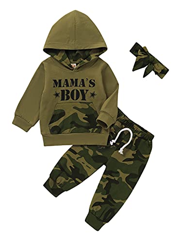 WonderBabe Conjunto de Ropa de Sudadera Con Capucha Para Bebés y Niñas de Manga Larga Con Estampado de Letras y Pantalones de Camuflaje Traje de Otoño Verde Edad 6-12 Meses