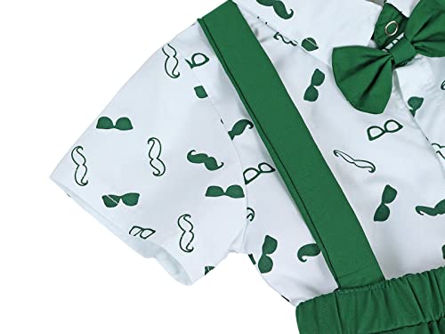 WonderBabe Traje de Caballero Para Bebés y Niños Conjunto de Pantalones Cortos Para Recién Nacidos Camisa de Manga Corta Con Botones Pantalones Con Tirantes y Pajarita 3 Piezas Color Verde 3-6 Meses