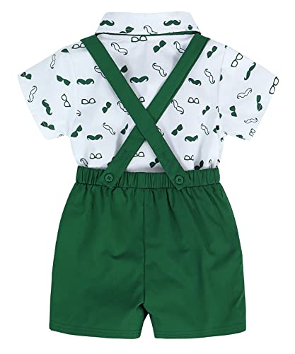 WonderBabe Traje de Caballero Para Bebés y Niños Conjunto de Pantalones Cortos Para Recién Nacidos Camisa de Manga Corta Con Botones Pantalones Con Tirantes y Pajarita 3 Piezas Color Verde 3-6 Meses