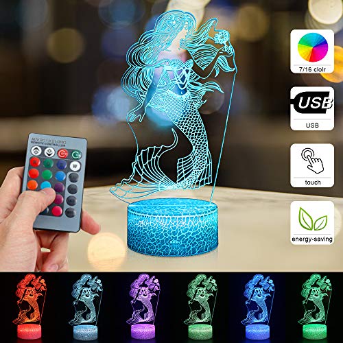 XEUYUTR Mermaid LED Light Gifts Mermaid Princess 16 colores cambiantes para niñas niños niños niños dormitorio sala de estar lámpara de luz nocturna decoración del hogar fiesta niños juguetes