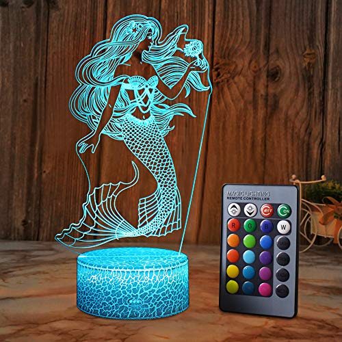 XEUYUTR Mermaid LED Light Gifts Mermaid Princess 16 colores cambiantes para niñas niños niños niños dormitorio sala de estar lámpara de luz nocturna decoración del hogar fiesta niños juguetes